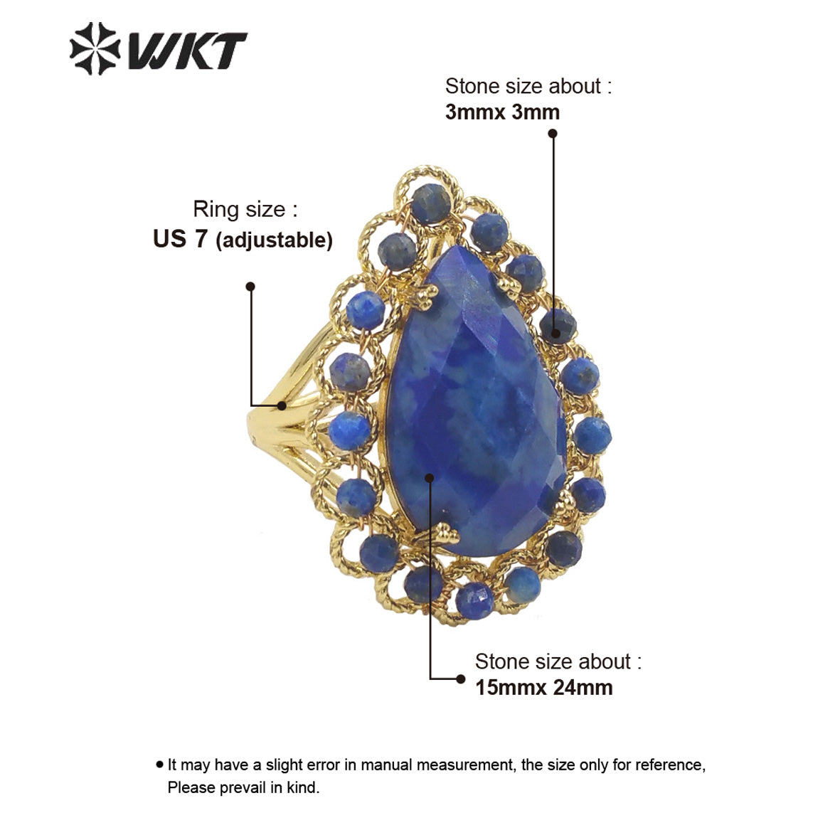 WT-R458 Gorgeous Invisible Setting Natural Teardrop Stone Ring 18k Gold Plated Precious Gemstone Drop Anniversary Ring