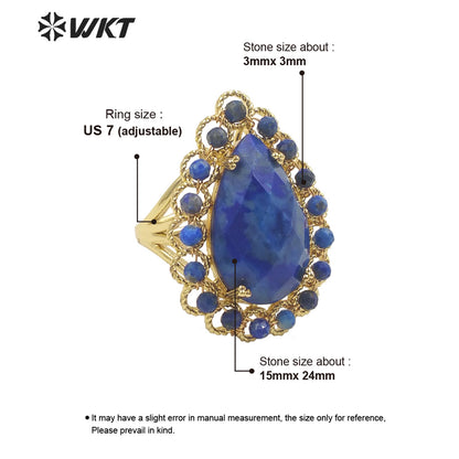 WT-R458 Gorgeous Invisible Setting Natural Teardrop Stone Ring 18k Gold Plated Precious Gemstone Drop Anniversary Ring