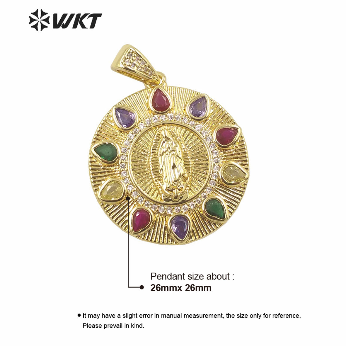 WT-MP282 Newest Vintage Style Colorful Female Deity Shaped Rectangle Shaped Cubic Zircon Madonna Design Pendant