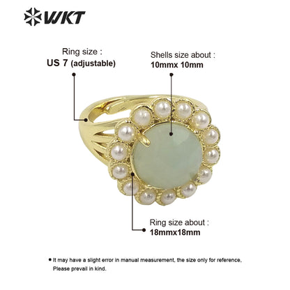WT-MPR079 Wholesale Fashion 18K Real Gold Plated Round Gemstone Malachite Natural Stone Lady Ring Popular INS Hot Women Ring