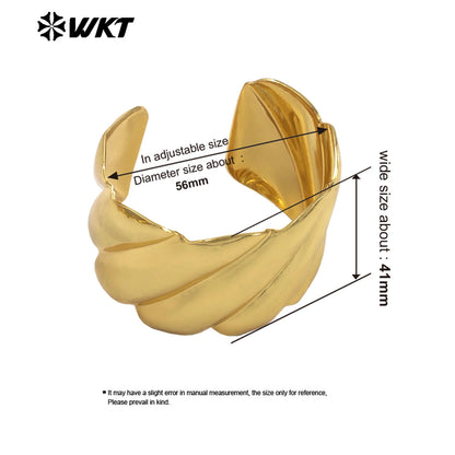 WT-B709 Wholesale Boutique Simple Style 18K Gold Electroplated Yellow Brass Metal Cuff Bangles For Lady Fashion Jewelry