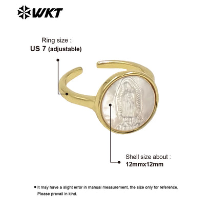 WT-MPR091 WKT New Religious Jewelry Design Elegant White Mop Carved Lady of Grace Saint Ring for Women