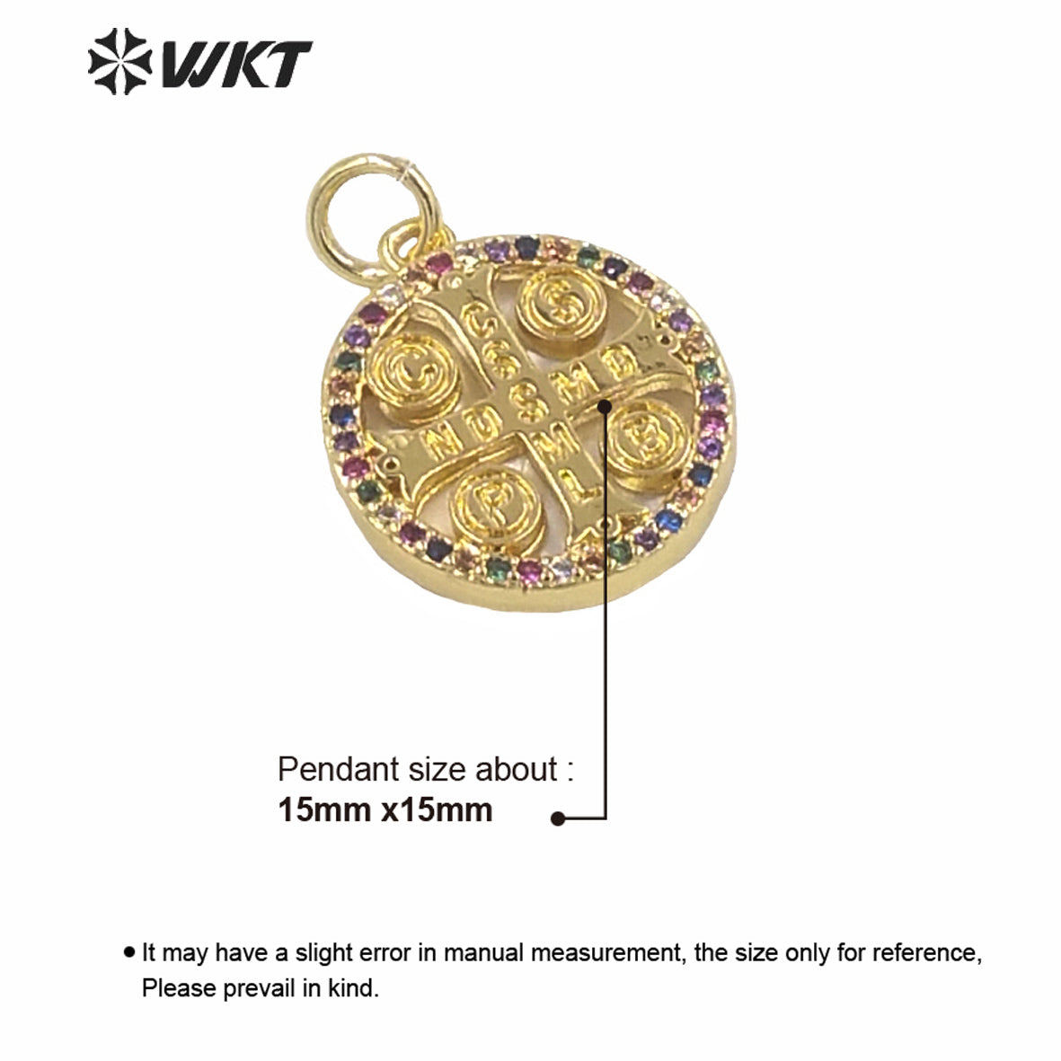 WT-MP154 New Hot Sales Gold Electroplated Round Tiny Religious Cross Pendant Women Fashion Jewelry Round Jesus Cross Pendants