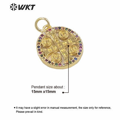 WT-MP154 New Hot Sales Gold Electroplated Round Tiny Religious Cross Pendant Women Fashion Jewelry Round Jesus Cross Pendants