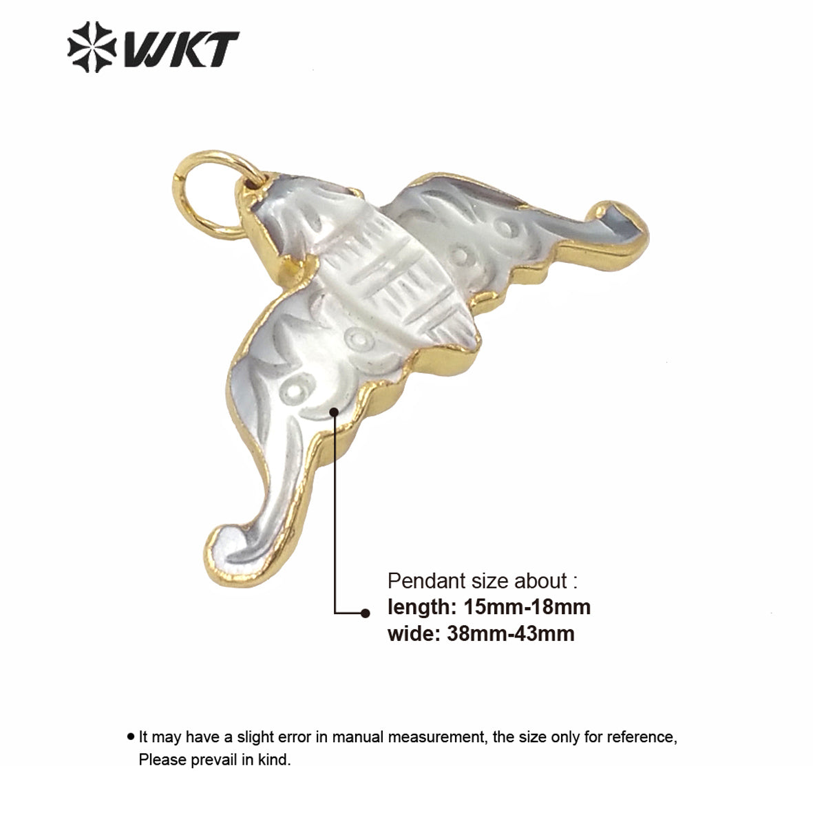 WT-JP232 Wholesale Gold Electroplated Mother of Pearl Bat Pendant Gorgeous White MOP Animals Bat Necklace Pendant