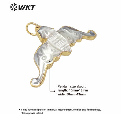 WT-JP232 Wholesale Gold Electroplated Mother of Pearl Bat Pendant Gorgeous White MOP Animals Bat Necklace Pendant