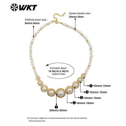 WT-JN290 Stylish Gold Beads Interspersed With Silver Beads Pearl Round Necklace With Small Zircon Jewelry Accessories for Women