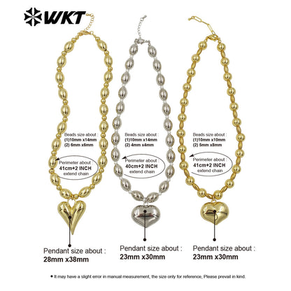 WT-JFN16 Amazing 18K Real Gold Plated Nontarnishable Yellow Brass Hand Strand Beads Bullet Ball Shape Metal Necklace