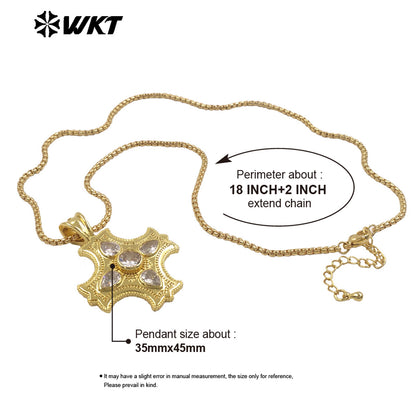 WT-JFN66 Popular Trendy Gold Plated Yellow Brass And Zircon Cross Shape Pendants Necklace For Lady Party Decorative Jewelry