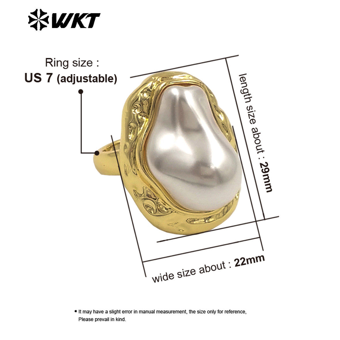 WT-MPR155 Fashion Luxury Gold Electroplated Irregular Artificial Pearl Adjustable Women Ring For Daily Wearing Jewelry