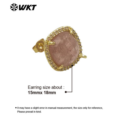 JFE120 Women Popular Fashion Gold Plated 10MM Square Natural Gemstone Amazonite Earring Studs With Hoop for DIY