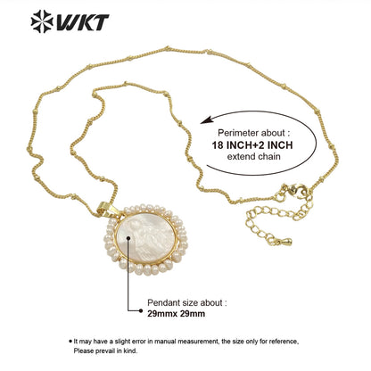 WT-JN154 Amazing Super Hot Handmade White Natural Religious Christian Virgin Mary Pendant with Tiny Pearl Around Charm Pendant