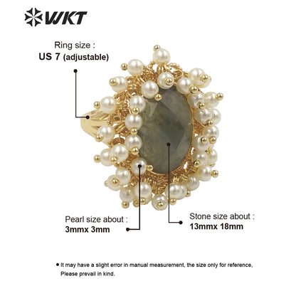 WT-MPR071 Gorgeous Trendy Fashion Natural Pearl and Gemstone Ring 18k Gold Plating for Women Lucky Unique Design Ring