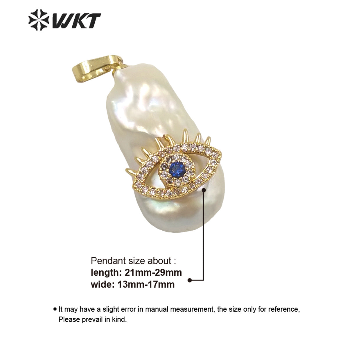 WT-JP259 New Design Popular Women Charming Micro Pave CZ Eye Pearl Pendants With Gold Hoop Fancy Girl Natural Real Pearl