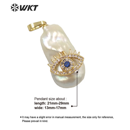 WT-JP259 New Design Popular Women Charming Micro Pave CZ Eye Pearl Pendants With Gold Hoop Fancy Girl Natural Real Pearl