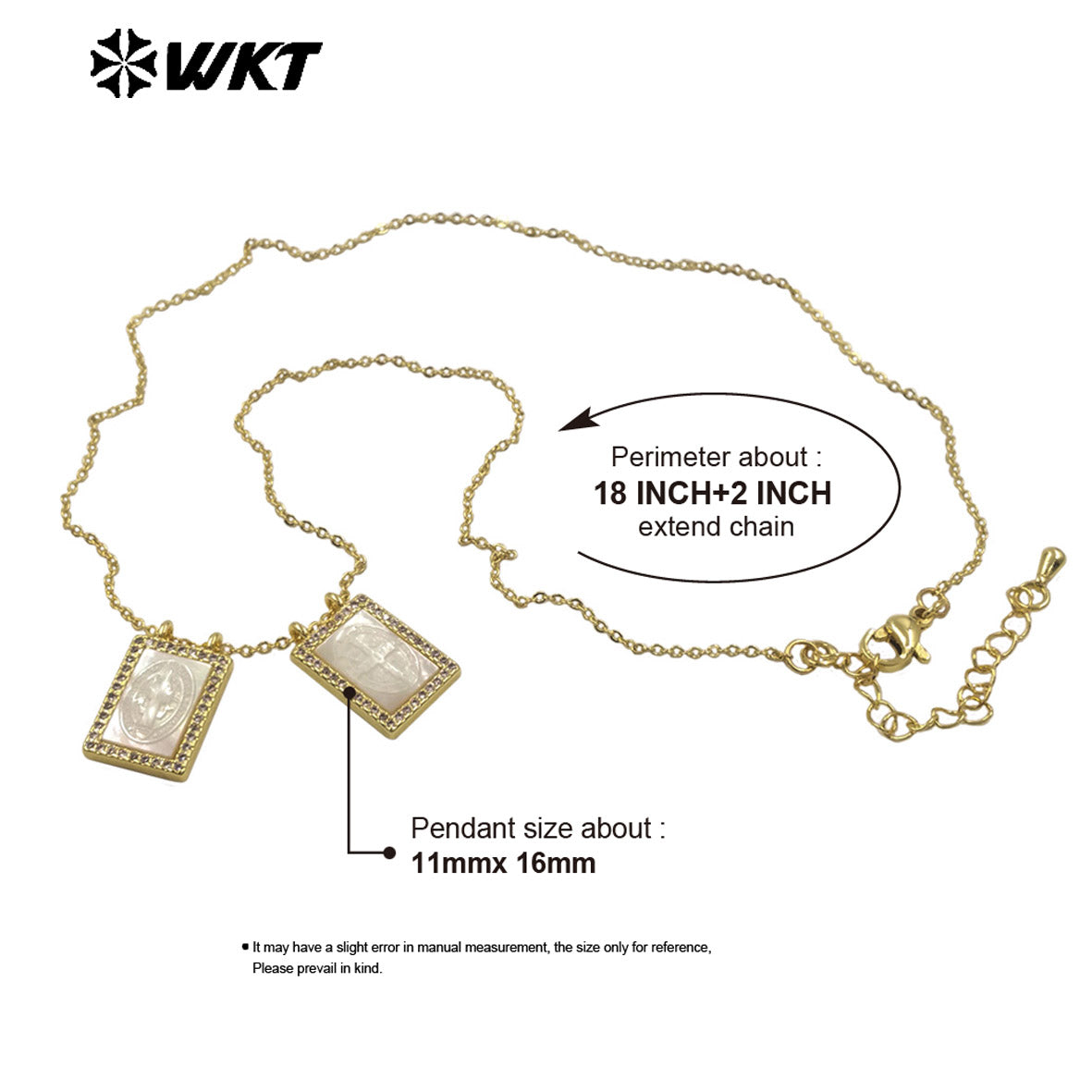WT-JN220 Super Hot Fashion Double Charms Micropaved CZ Setting Mother of Pearl Shell Necklace 18k Gold Religion Maria Necklace