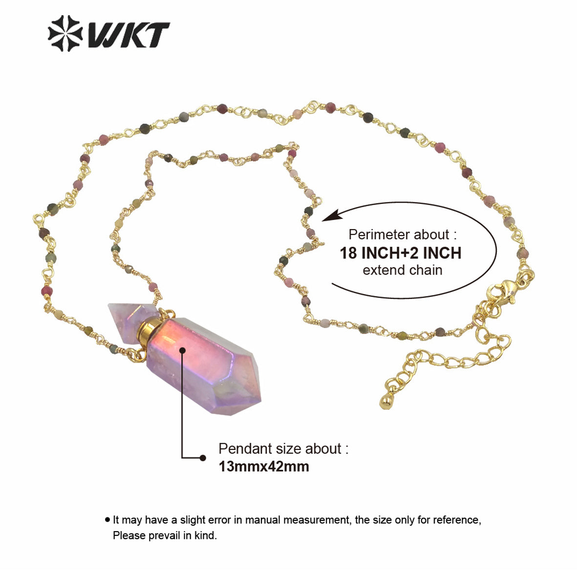 WT-N1234 Wholesales Amazing Natural Purple Stone Essential Oil Bottle Necklace Double Point Quartz Aura Perfume Bottle Necklace