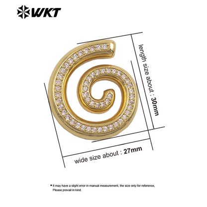 WT-MP326 Lovely Boutique 18K Gold Plated Yellow Brass And Zircon Spiral Shape Metal Pendant For Handmade Necklace Findings