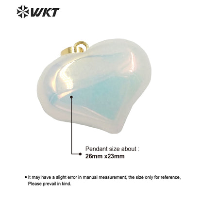 WT-P1707 Wholesale Fashion Gold Aura Crystal Quartz Heart Stone Pendant Simple Hoop Natural Flash rainbow Heart Pendant