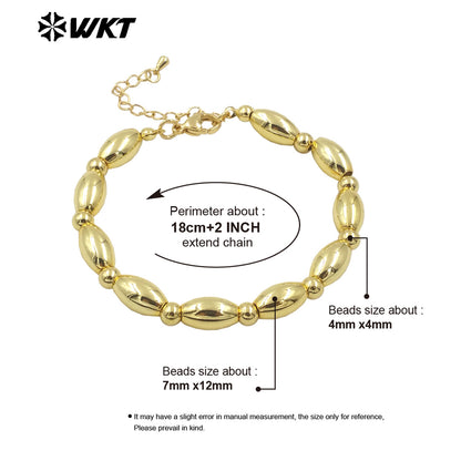 WT-JF349 Wholesale Fashion 18K Real Gold Plated Bullet Shape Hand Strand Made Beads Bracelet With Extend Chain