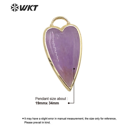 WT-P1862 Exclusive Design Long Heart Stone Pendant 18k Real Gold Plated Natural Faceted Arrowhead Heart Amethyst Pendant