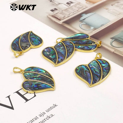 WT-JP515 Interesting Lovely Natural Abalone Shell Heart Shape Gold Charms Pendants For Women Earrings Jewelry Gift Design