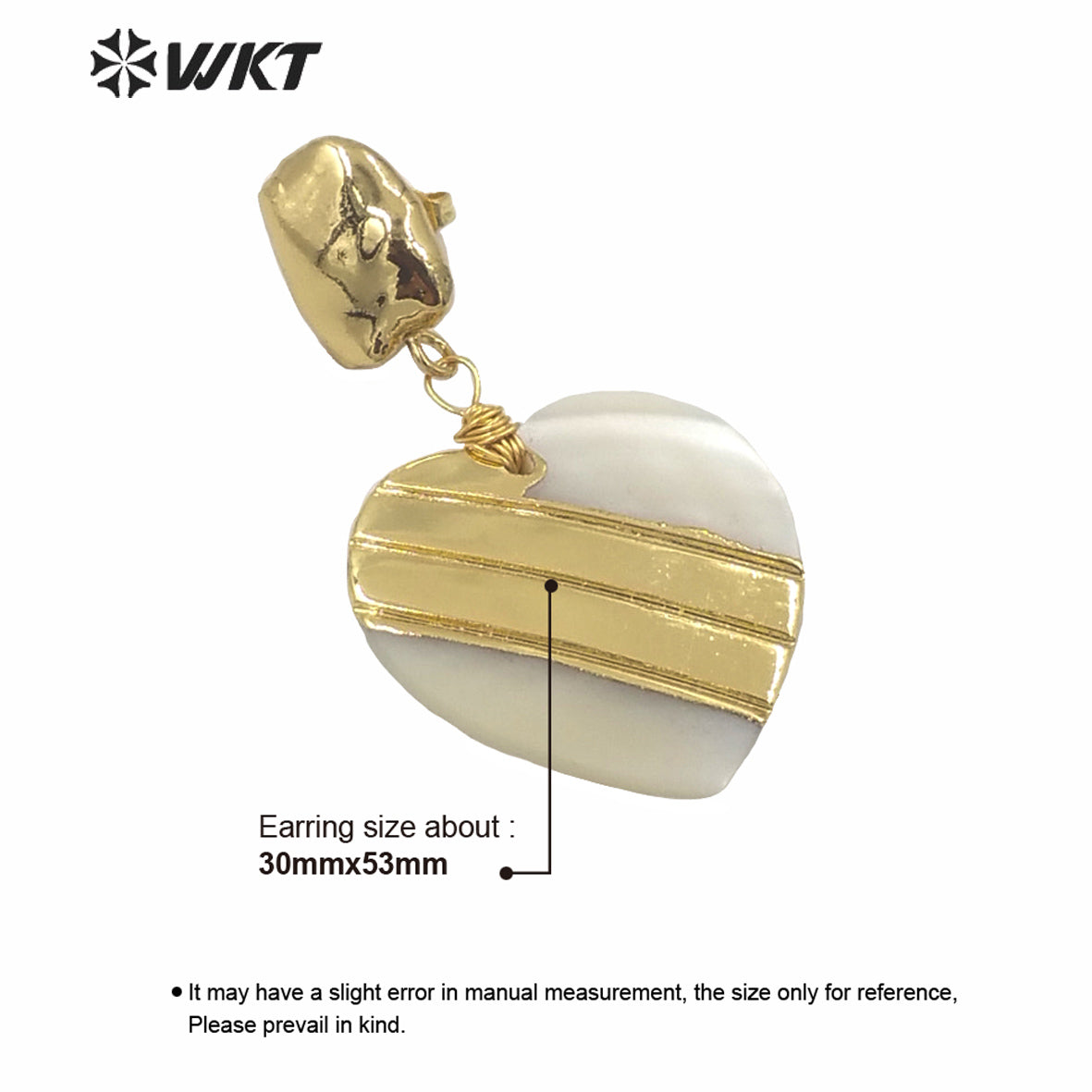 WT-MPE043 WKT Amazing Gold Electroplated Resist Tarnishable White Heart Shell Earrings Women Fashion Gold Wedding Earrings