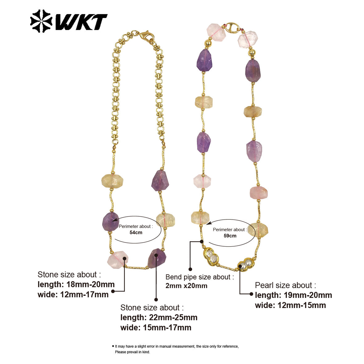 WT-N1492 Wonderful Design Lady Fashion Gorgeous Precious Natural Amethyst and Rose Quartz Cushion Stone Handmade Necklace