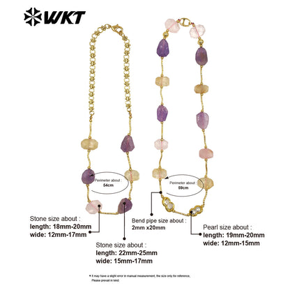 WT-N1492 Wonderful Design Lady Fashion Gorgeous Precious Natural Amethyst and Rose Quartz Cushion Stone Handmade Necklace