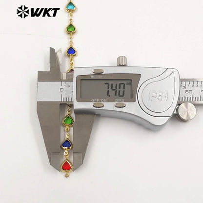 WT-BC280 Lovely Style Gold Plated Yellow Brass And Colorful Crystal Heart Shape Chain For Lady Party Bracelets DIY Design