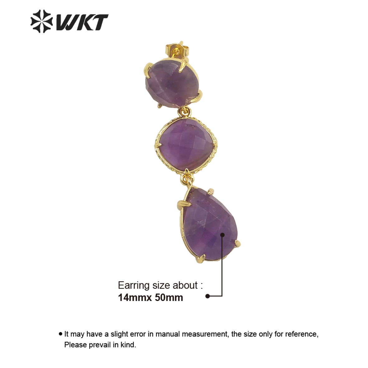 WT-E689 Wholesale Fashion Triple Stone Long Dangle Earrings Gorgeous Lady Prong Setting Natural Gemstone Birthday Stone Earrings