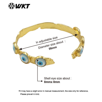 MPB112 Lovely Energy 18K Real Gold Bezel Setting Natural Shell Turkey Eye Bangle in Adjustable Open Cuff