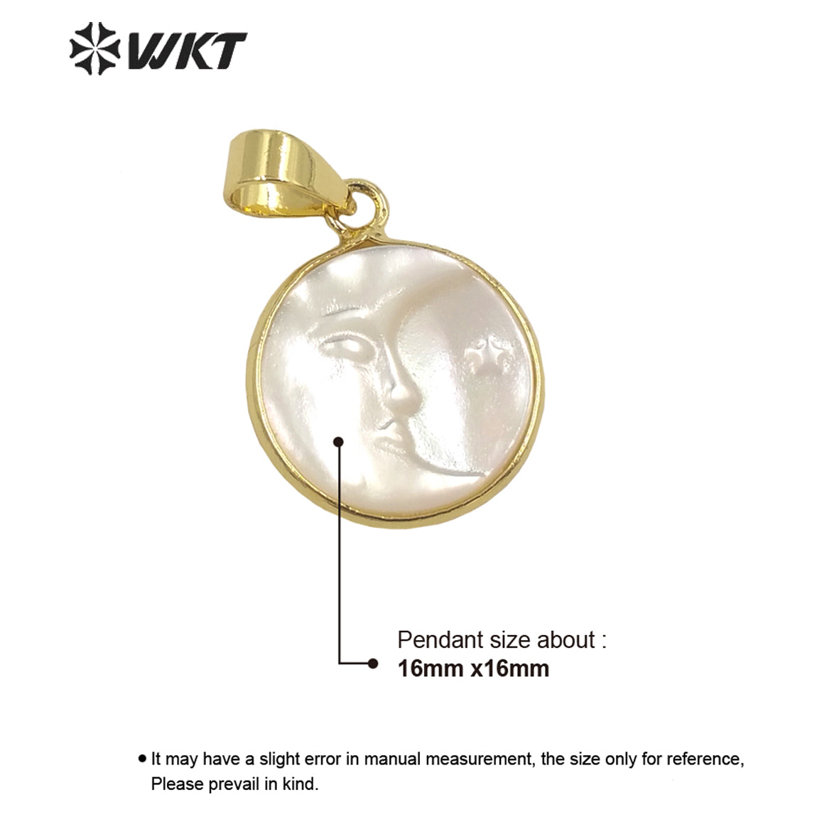 WT-JP299 Exquisite Charming Pendant Gold Plated Trumpet Shell Moon Face Pendant Round Women Jewelry Accessories Shell Pendant
