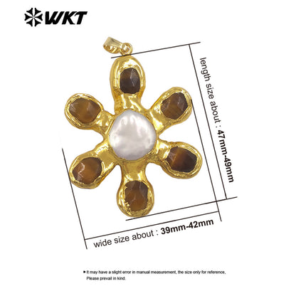 WT-JP473 Popular Fashion Gold Electroplated Natural Stones And Pearl Flower Shape Charm Pendants For Girls Birthday Gift