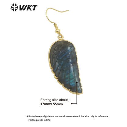 WT-E738 Amazing Colorful Elegant Fluorite/Labradorite Long Charming in Leaf Shaped Earrings Women Pendant Earrings