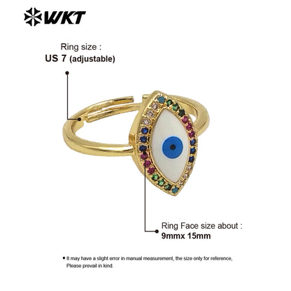 WT-MPR099 Attractive Fashion Girl Colorful Cubic Zircon Turkey Eye Open Size Adjustable Gold Plated Delicate Ring