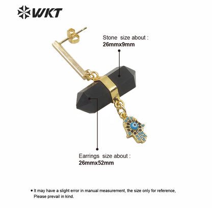 WT-E632 Fashion Double Point Crystal Quartz Bullet Shape Stone Earrings Round Eye Charm Earrings Lady Spirit Quartz Earring