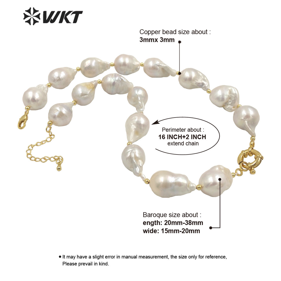 WT-JN184 Gorgeous 16 Inch Chocker Natural Baroque Pearl Necklace Amazing Precious Gold Birthday Presents Women White Necklace