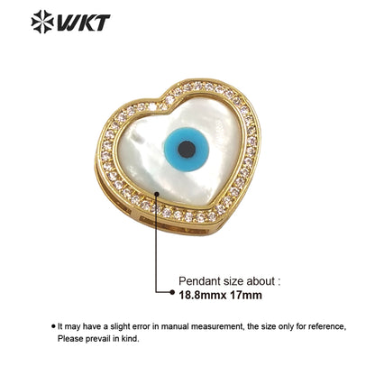 WT-MP202 Amazing Fashion 18k Real Gold Plated Micro Pave Shell Eye Pendant Lady Charming White Shell Cubic Zircon Heart Pendants