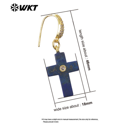 WT-E819 Popular Fashionable Zircon And Natural Gemstones Cross Design Gold Earrings As Female Wedding Matching Jewelry