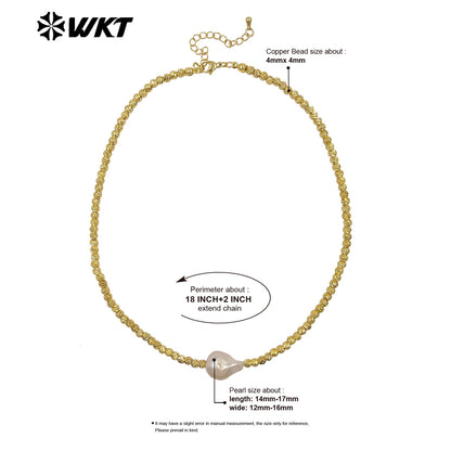 WT-JN333 Classic And Simple Design Gold Plated Beads With Single Baroque Pearl Necklace For Women Luxury Jewelry Gift