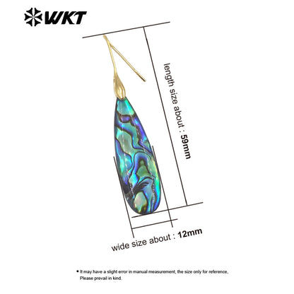 WT-MPE157 Exquisite Natural Abalone Shell Ladies Earrings Gold Color Long Waterdrop Shape Wholesale Women Lovely Jewelry
