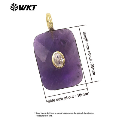WT-P2107 High Quality Colorful Zircon And Natural Gemstone Faceted Rectangle Pendants As Women Simple Jewelry Accessories