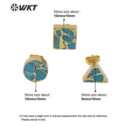 WT-E645 Wholesale Fashion Tiny 10mm Copper Turquoise Earrings Studs Lady Chick Gold Electroplated Stone Studs for Friends