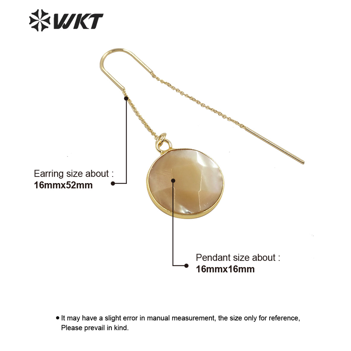 WT-E600 Stylish Round Faceted Polish Bright Shell Dangle Earrings Gold Bezel Charm Lady Round Shell Earrings for Gift