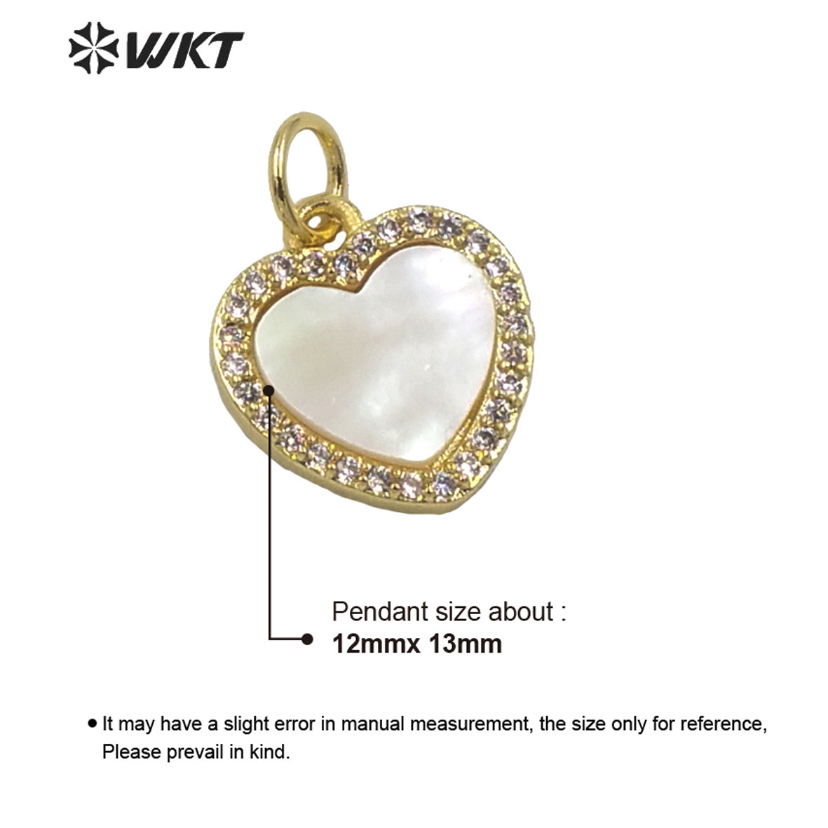 WT-MP199 Newest Tiny Charm Natural Mother of Pearl Shell With CZ Setting Lady Gold Bezel White Heart Charms in Shell