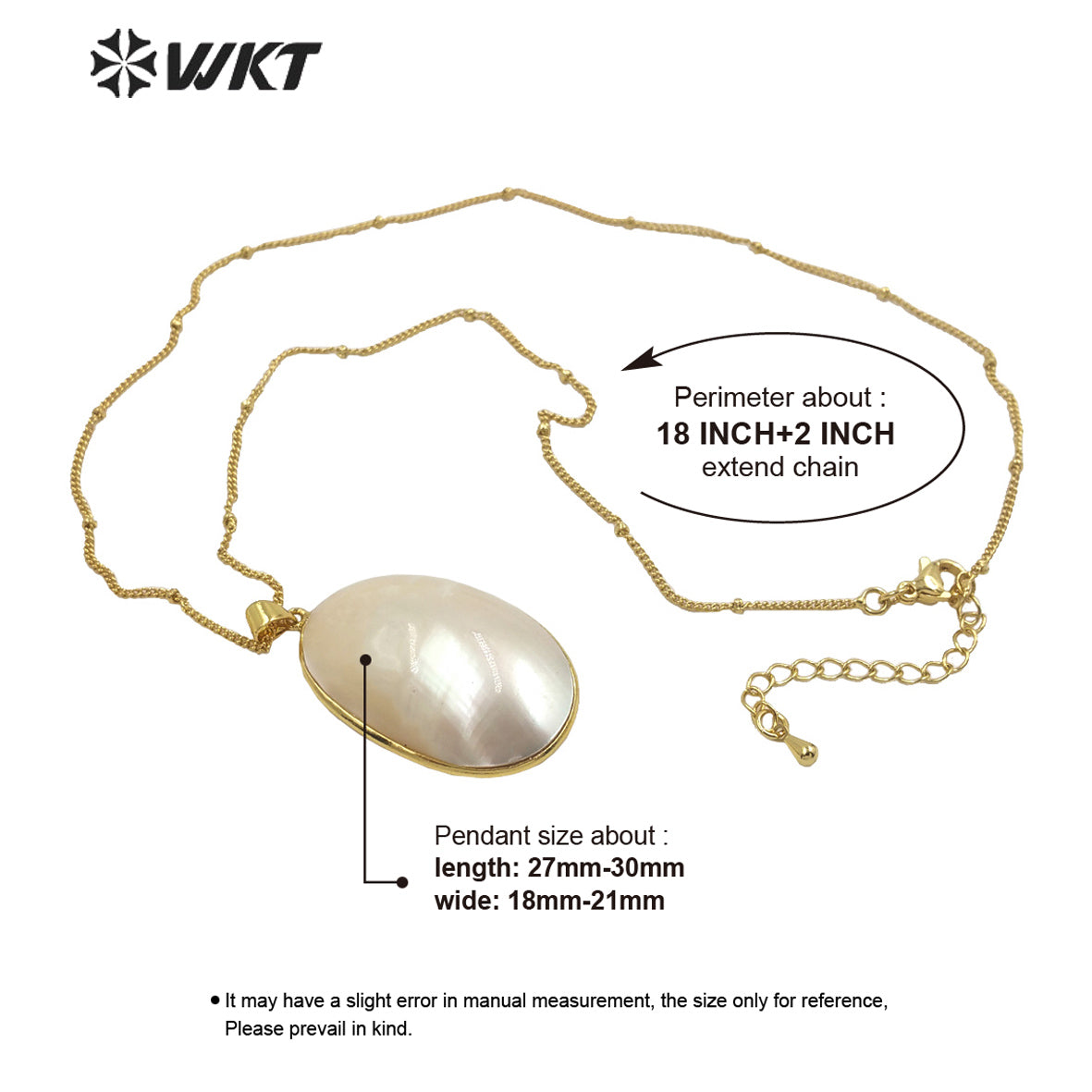 WT-JN229 Newest Summer Design High Polish Brightly Flash Natural MOP Necklace Women Oval Mabe Jewelry Pendant Necklace