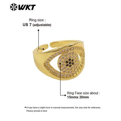 WT-MR030 WKT New Micro Charming Cubic Zircon Setting 18k Real Gold Plated Resist Tarnishable Popular Eye Ring
