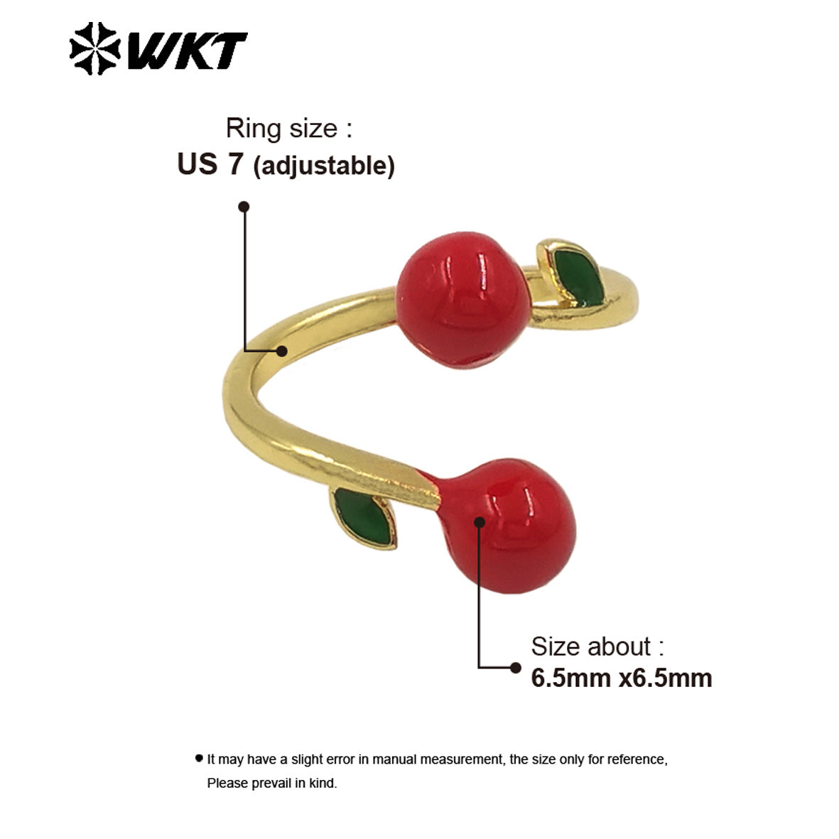 WT-RF010 Popular Sales Fruit Design 18K Gold Electroplated Cherry Ring Romantic Casual Style Women Daily Wearing Jewelry