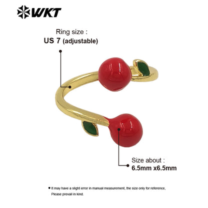 WT-RF010 Popular Sales Fruit Design 18K Gold Electroplated Cherry Ring Romantic Casual Style Women Daily Wearing Jewelry